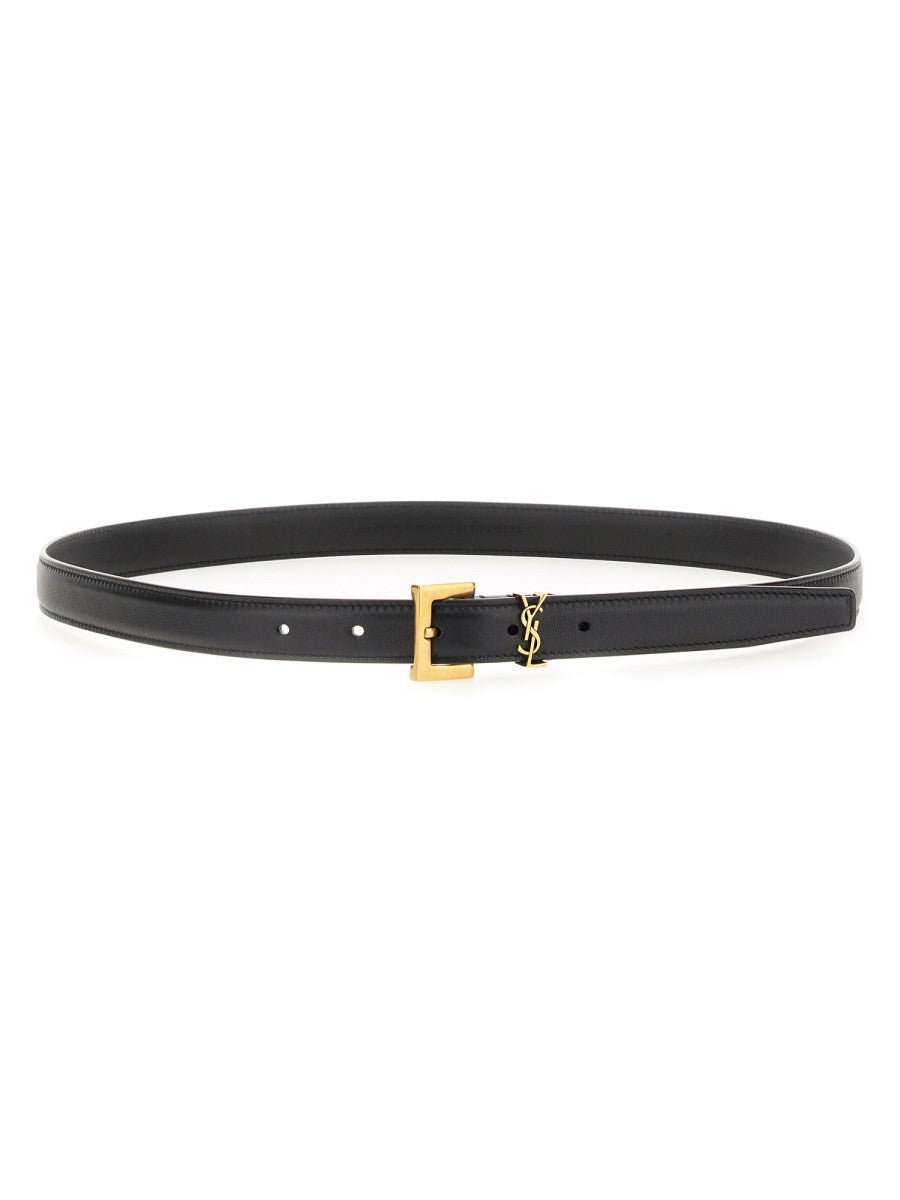 Saint Laurent Women's Cassandre Thin Belt Black