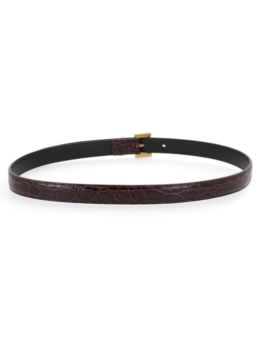Saint Laurent Women's Cassandre Thin Belt Brown