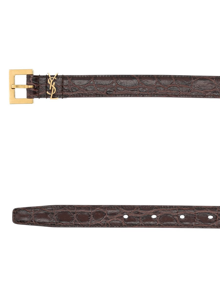 Saint Laurent Women's Cassandre Thin Belt Brown