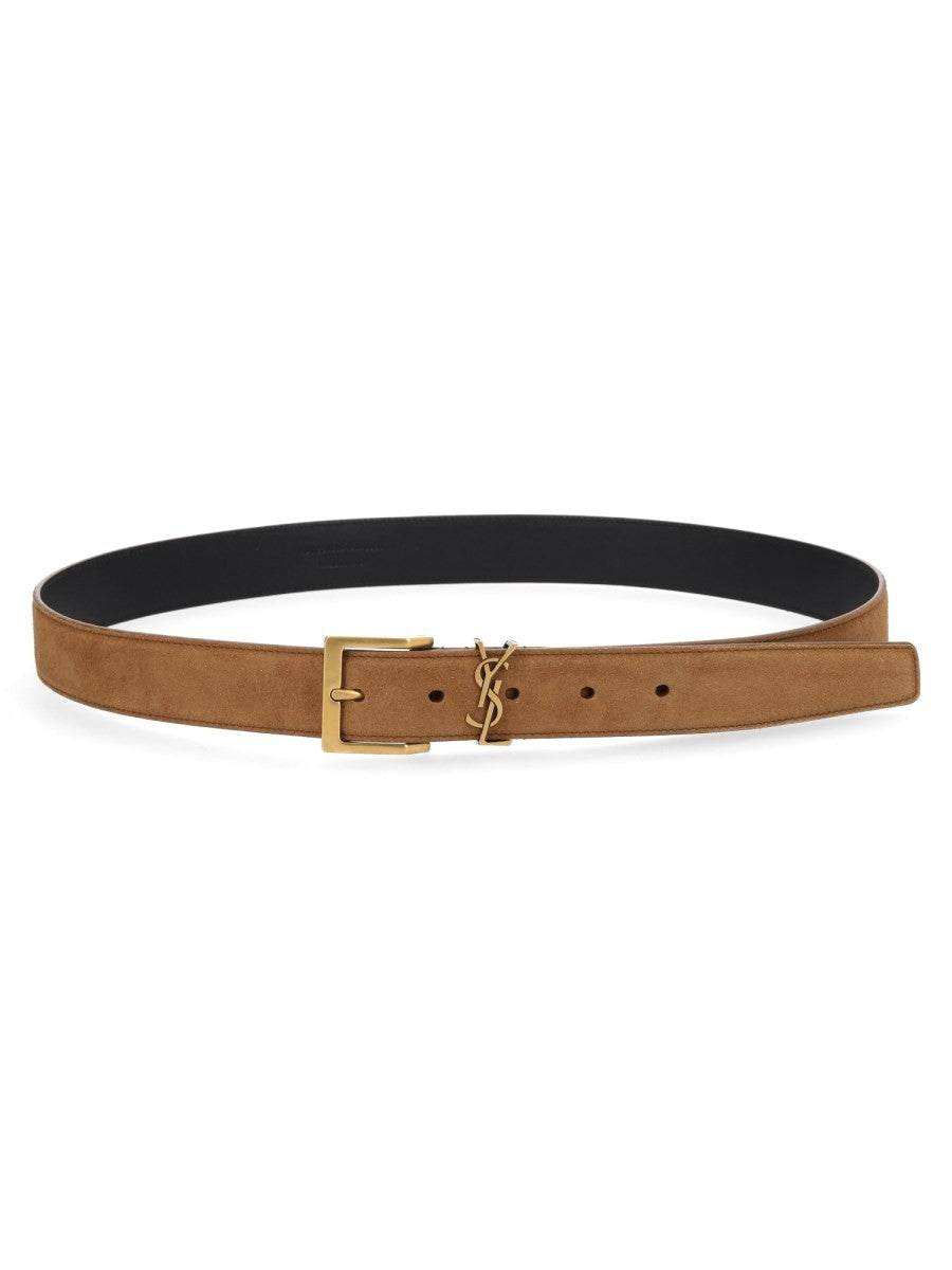 Saint Laurent Men's Cassandre Belt Brown