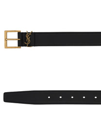Saint Laurent Men's Cassandre Belt Black, view 2