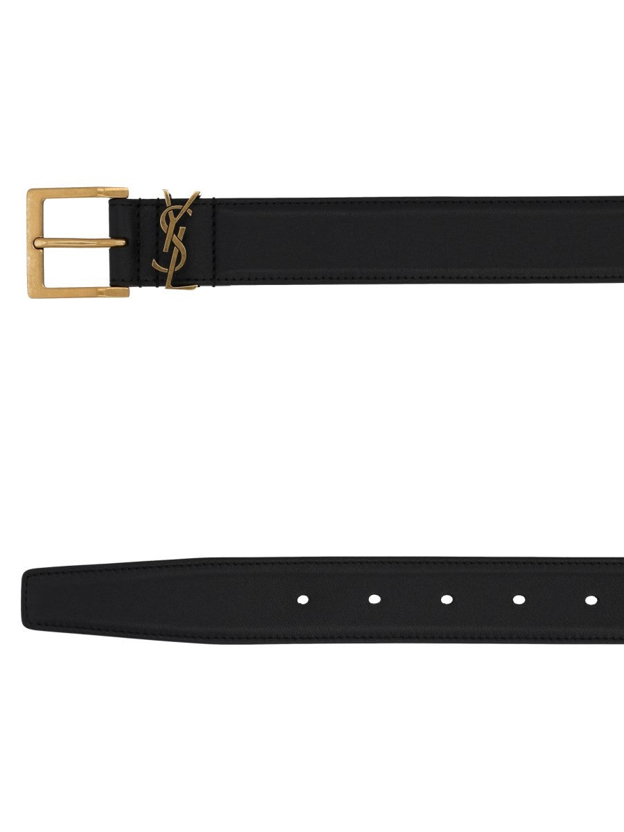Saint Laurent Men's Cassandre Belt Black, view 2