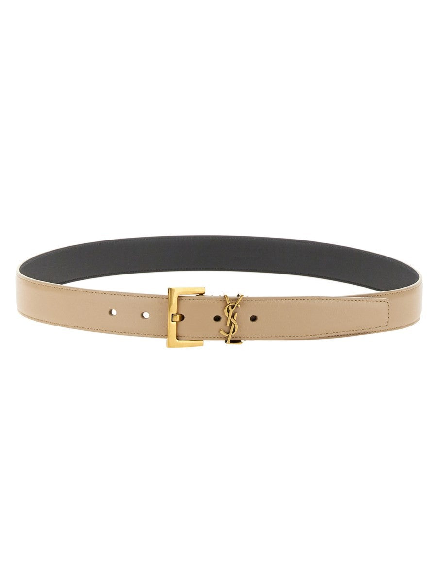 Saint Laurent Women's Cassandre Belt Beige