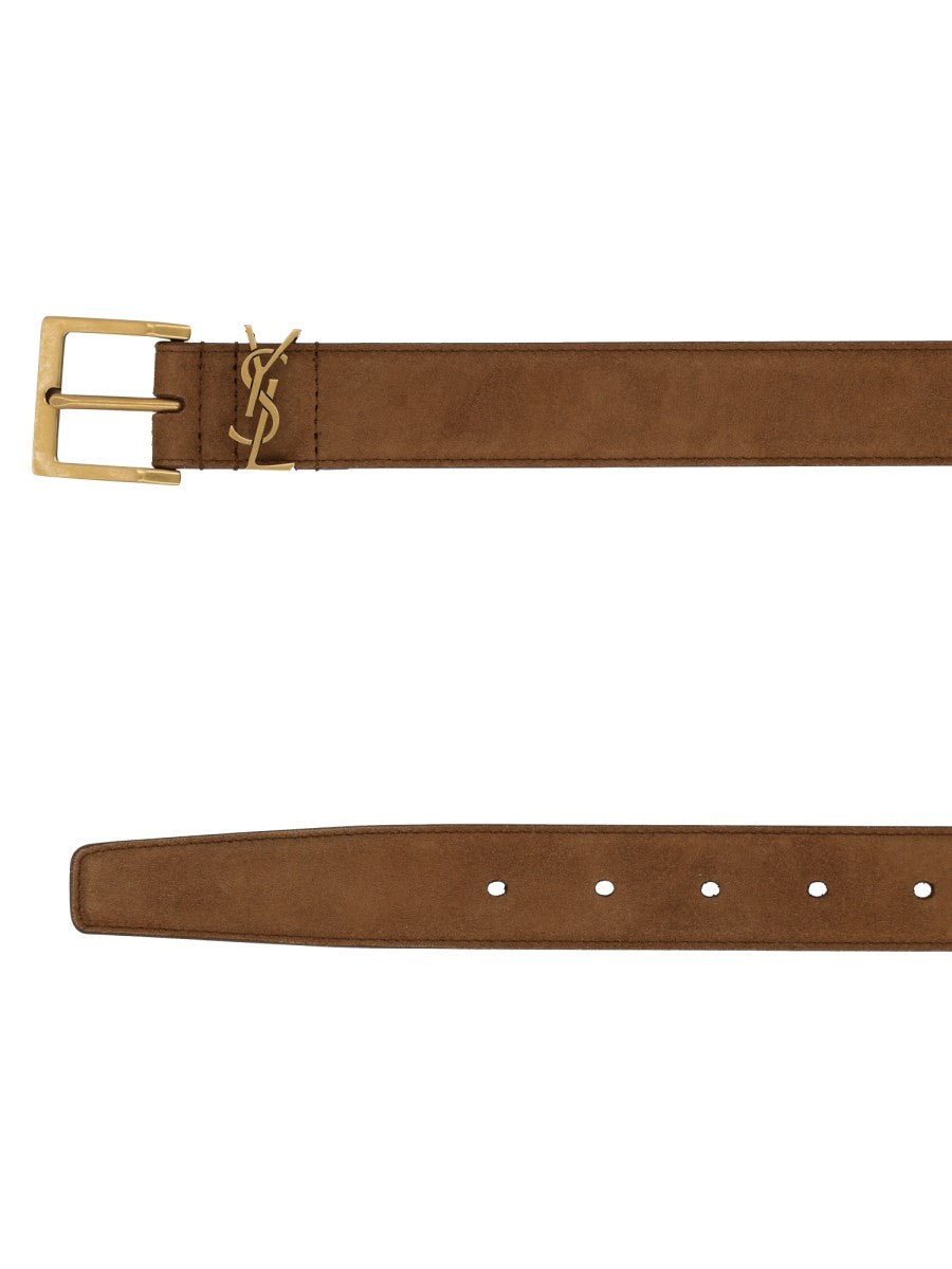 Saint Laurent Men's Cassandre Belt Brown, view 2