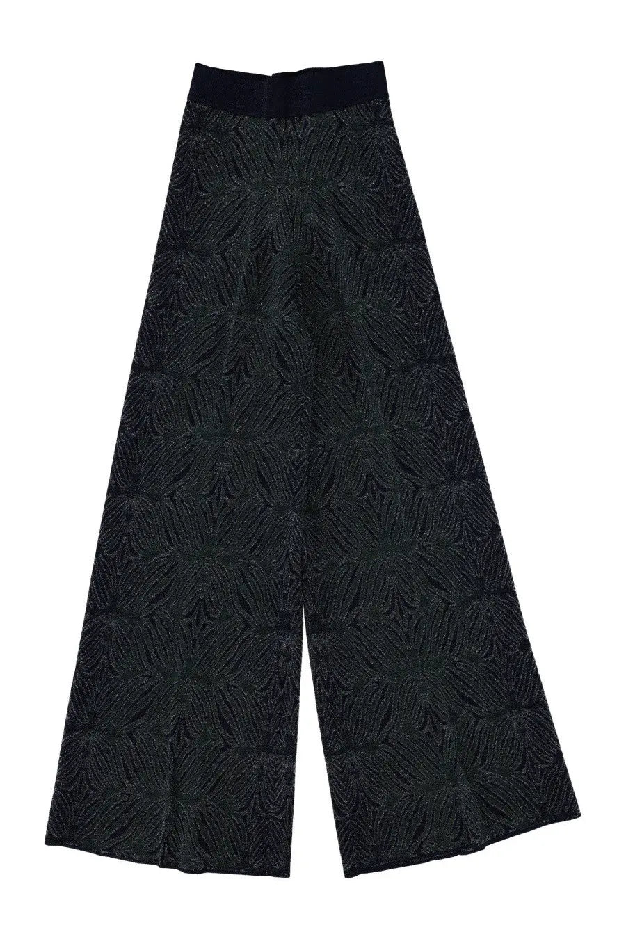 Circus hotel women’s black wide-leg trousers with textured leaf pattern and elastic waistband
