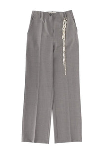 Circus Hotel women’s tailored grey high-waisted trousers with subtle textured fabric and decorative chain detail