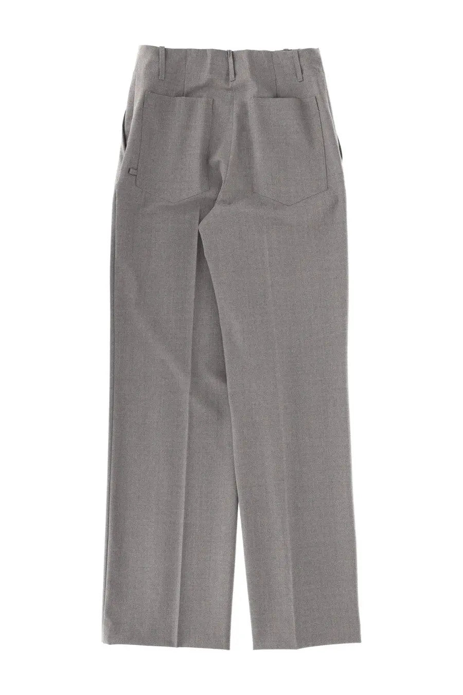 Back view of circus hotel women’s tailored gray wool blend trousers with a slim fit and two back pockets