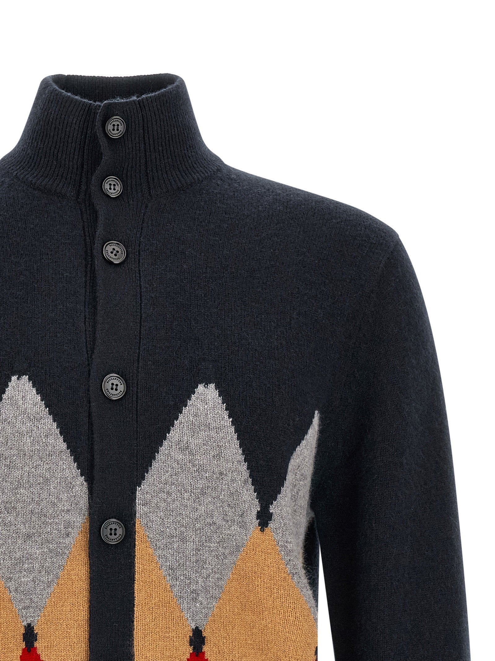 Ballantyne Classic Diamond Diamond Intarsia Cardigan Blue