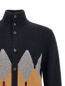 Ballantyne Classic Diamond Diamond Intarsia Cardigan Blue