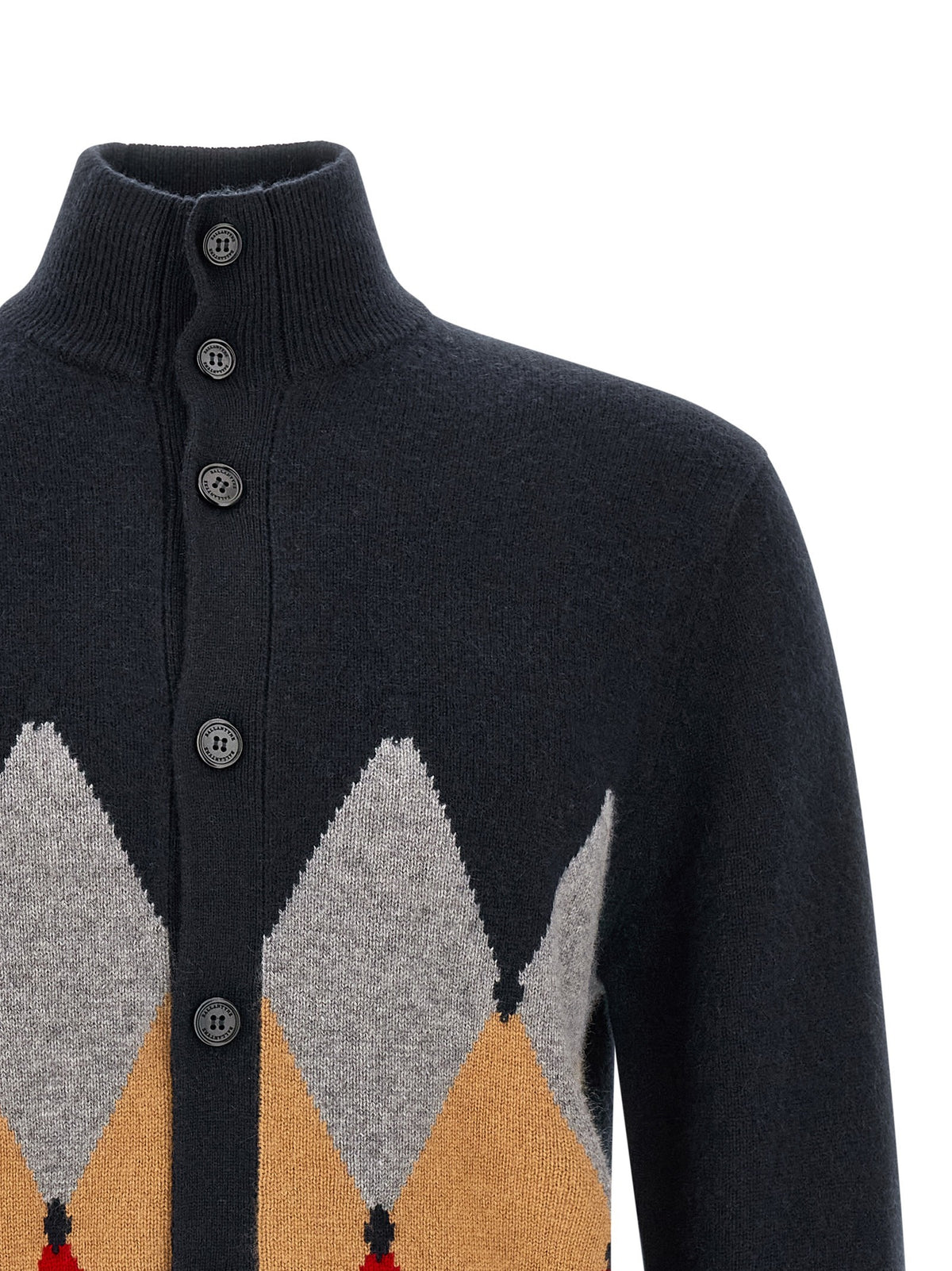 Ballantyne Classic Diamond Diamond Intarsia Cardigan Blue, view 3