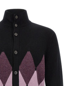 Ballantyne Classic Diamond Diamond Intarsia Cardigan Black