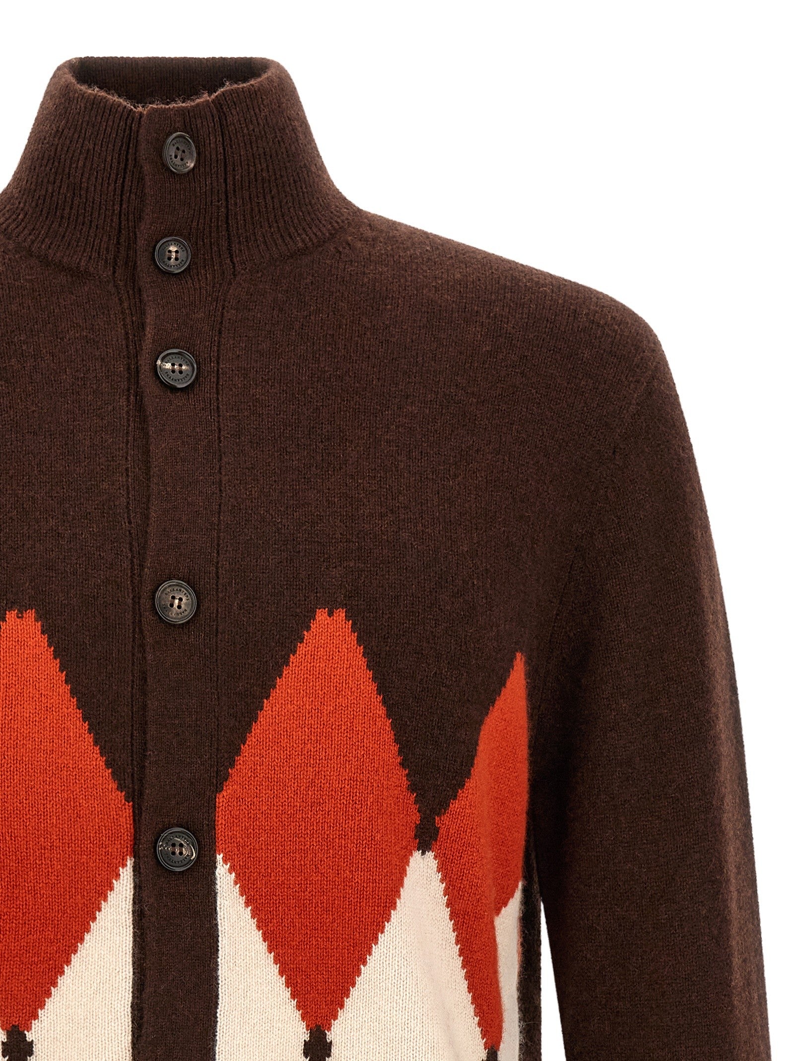 Ballantyne Classic Diamond Diamond Intarsia Cardigan Brown