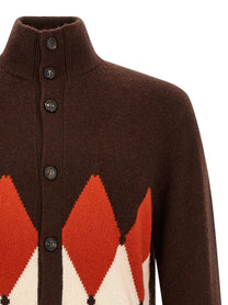 Ballantyne Classic Diamond Diamond Intarsia Cardigan Brown