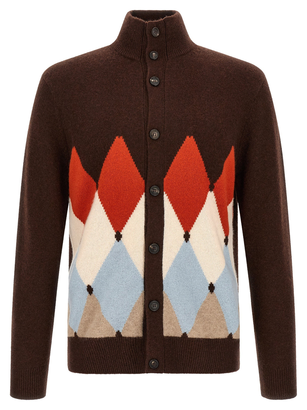 Ballantyne Classic Diamond Diamond Intarsia Cardigan Brown