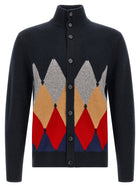 Ballantyne Classic Diamond Diamond Intarsia Cardigan Blue