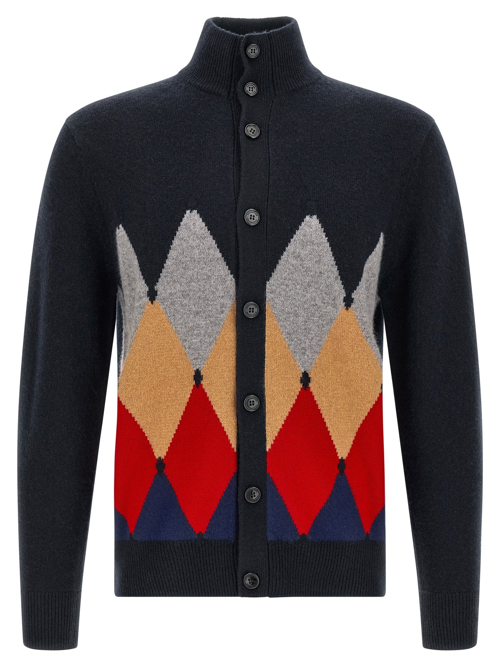 Ballantyne Classic Diamond Diamond Intarsia Cardigan Blue