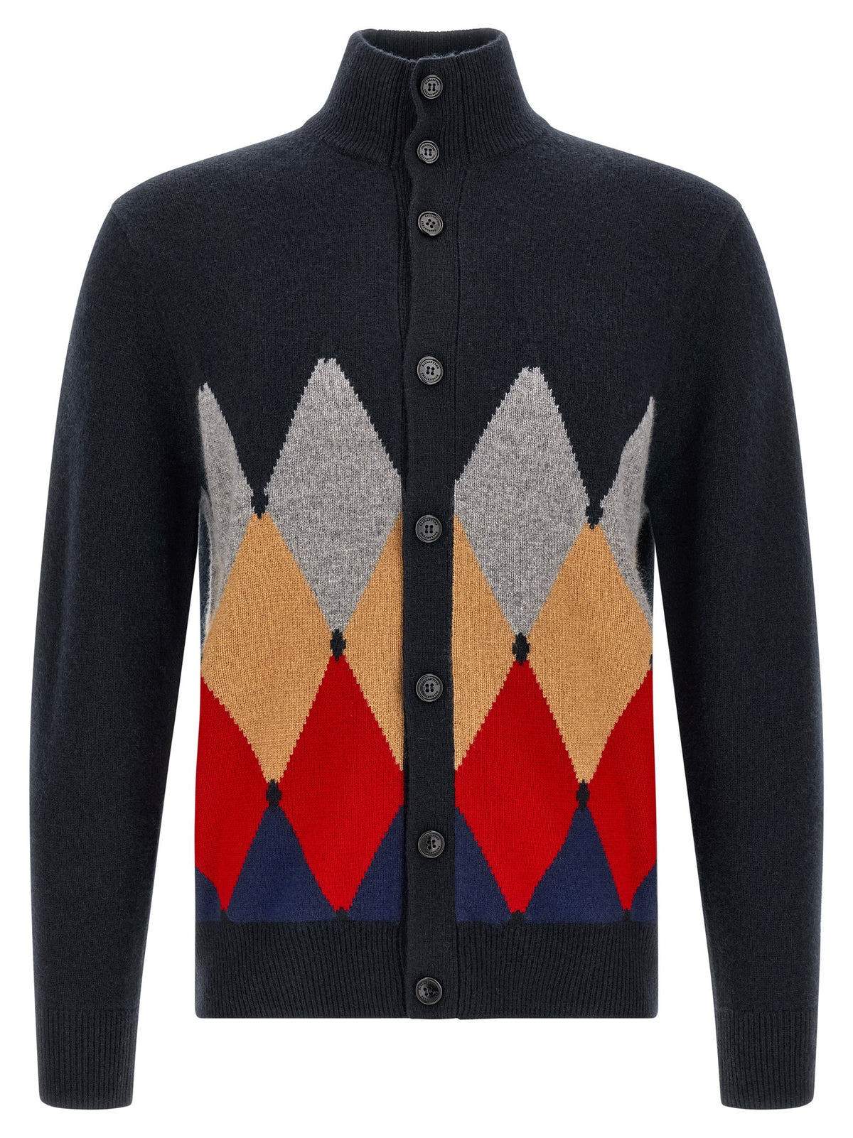 Ballantyne Classic Diamond Diamond Intarsia Cardigan Blue