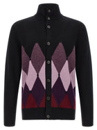 Ballantyne Classic Diamond Diamond Intarsia Cardigan Black