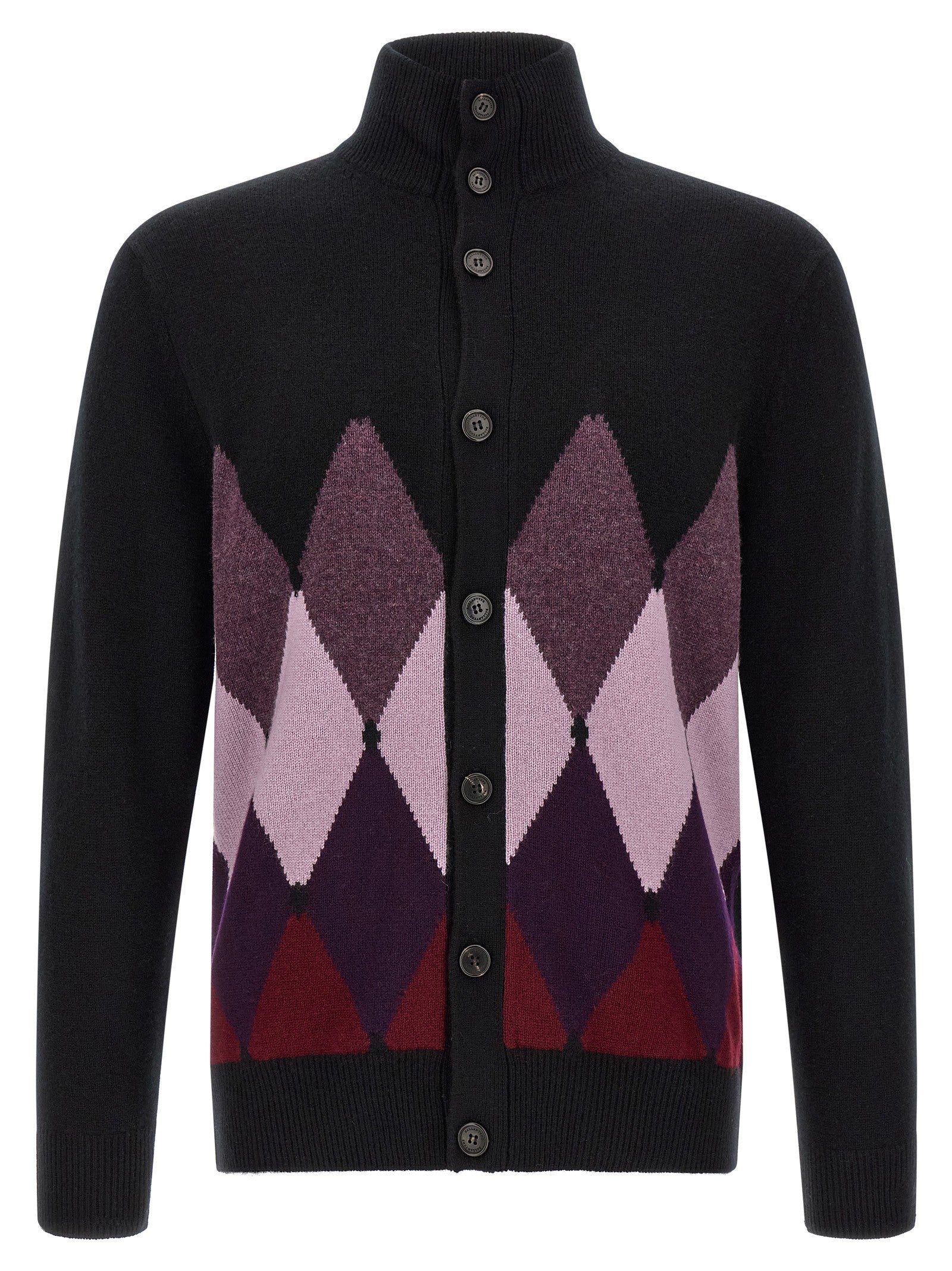 Ballantyne Classic Diamond Diamond Intarsia Cardigan Black