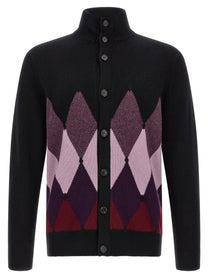 Ballantyne Classic Diamond Diamond Intarsia Cardigan Black