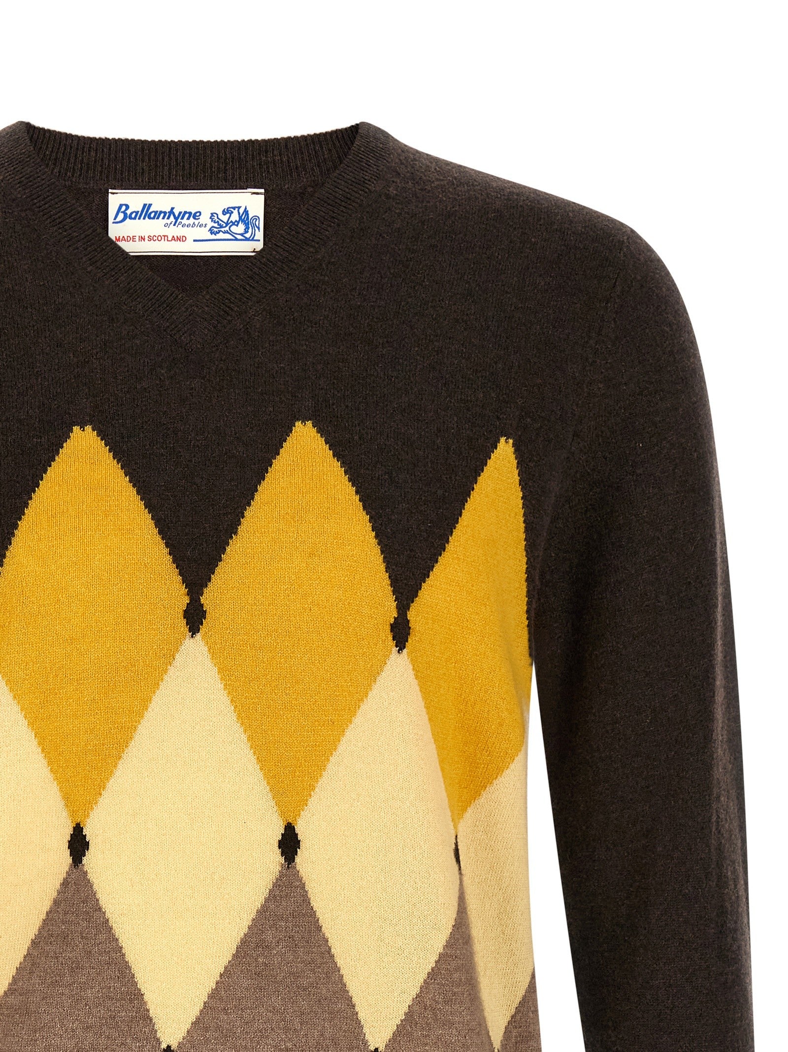 Ballantyne Classic Diamond Intarsia Sweater Brown