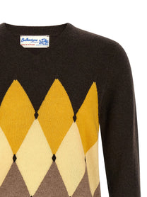 Ballantyne Classic Diamond Intarsia Sweater Brown