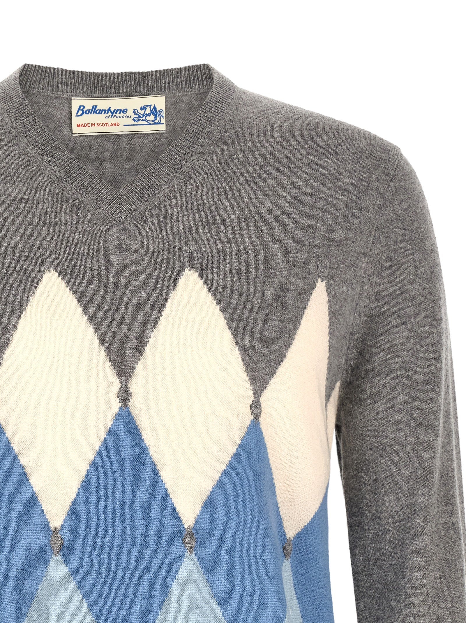 Ballantyne Classic Diamond Intarsia Sweater Grey