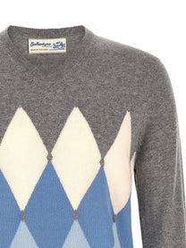 Ballantyne Classic Diamond Intarsia Sweater Grey
