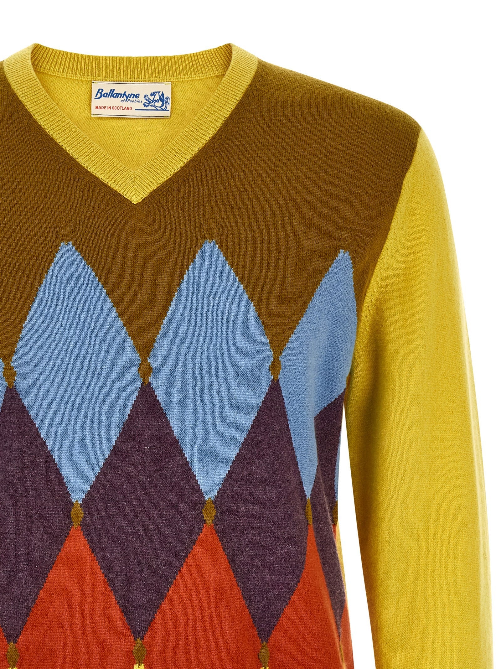 Ballantyne Classic Diamond Intarsia Sweater Yellow
