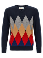 Ballantyne Classic Diamond Intarsia Sweater Blue