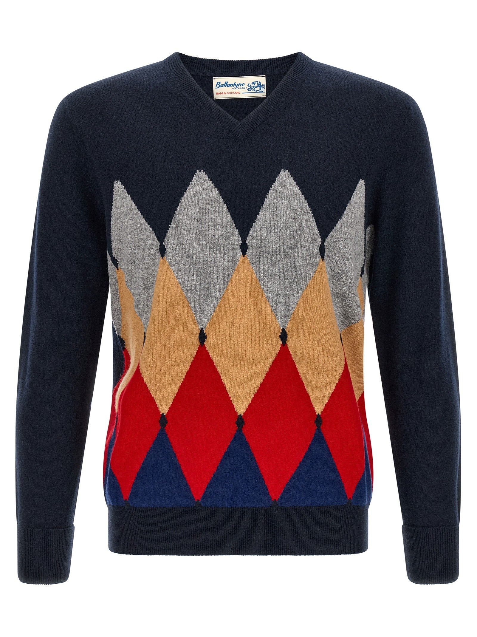 Ballantyne Classic Diamond Intarsia Sweater Blue