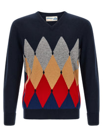Ballantyne Classic Diamond Intarsia Sweater Blue