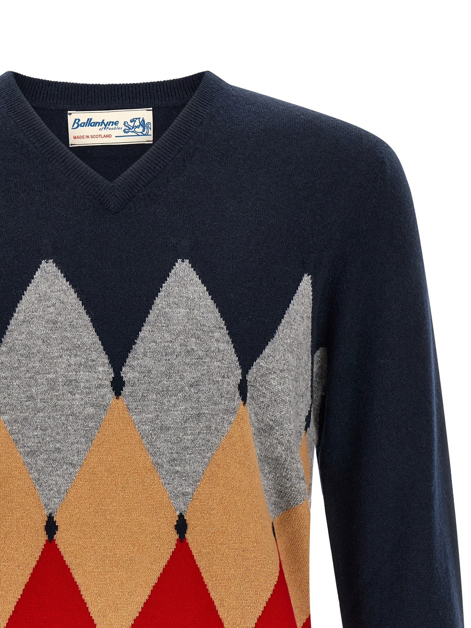 Ballantyne Classic Diamond Intarsia Sweater Blue