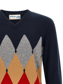 Ballantyne Classic Diamond Intarsia Sweater Blue