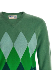 Ballantyne Classic Diamond Intarsia Sweater Green