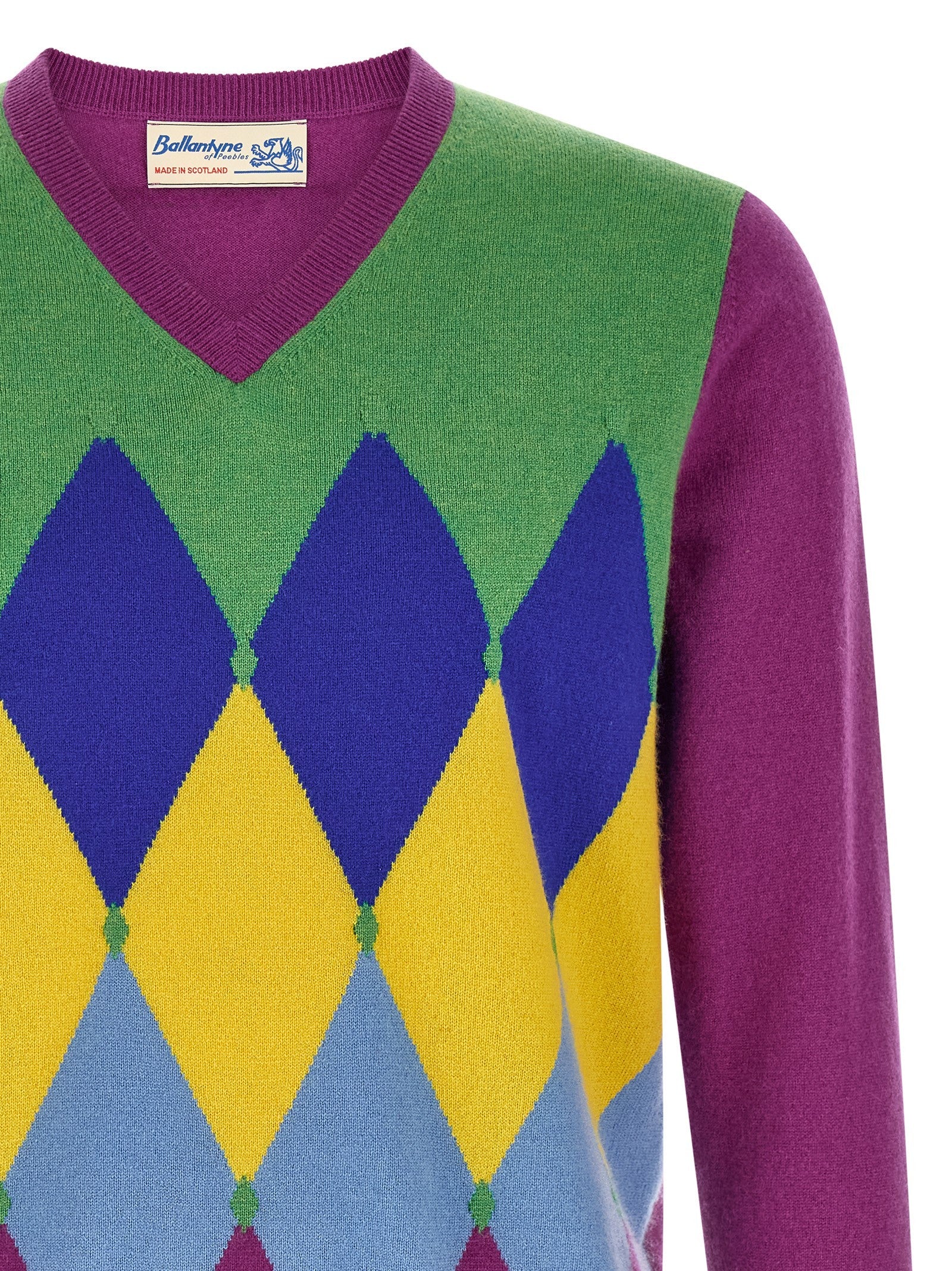 Ballantyne Classic Diamond Intarsia Sweater Purple