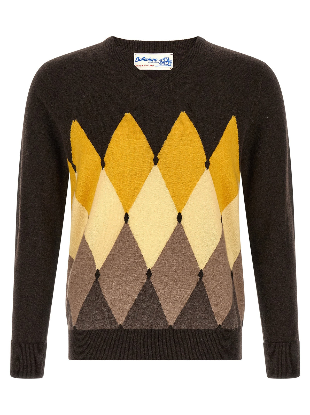 Ballantyne Classic Diamond Intarsia Sweater Brown