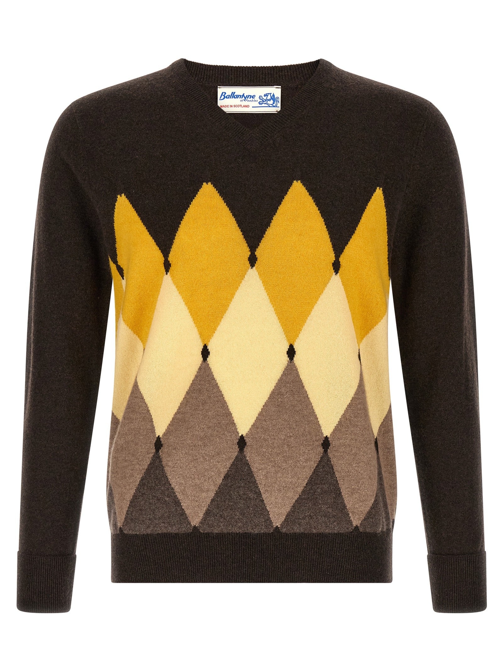 Ballantyne Classic Diamond Intarsia Sweater Brown