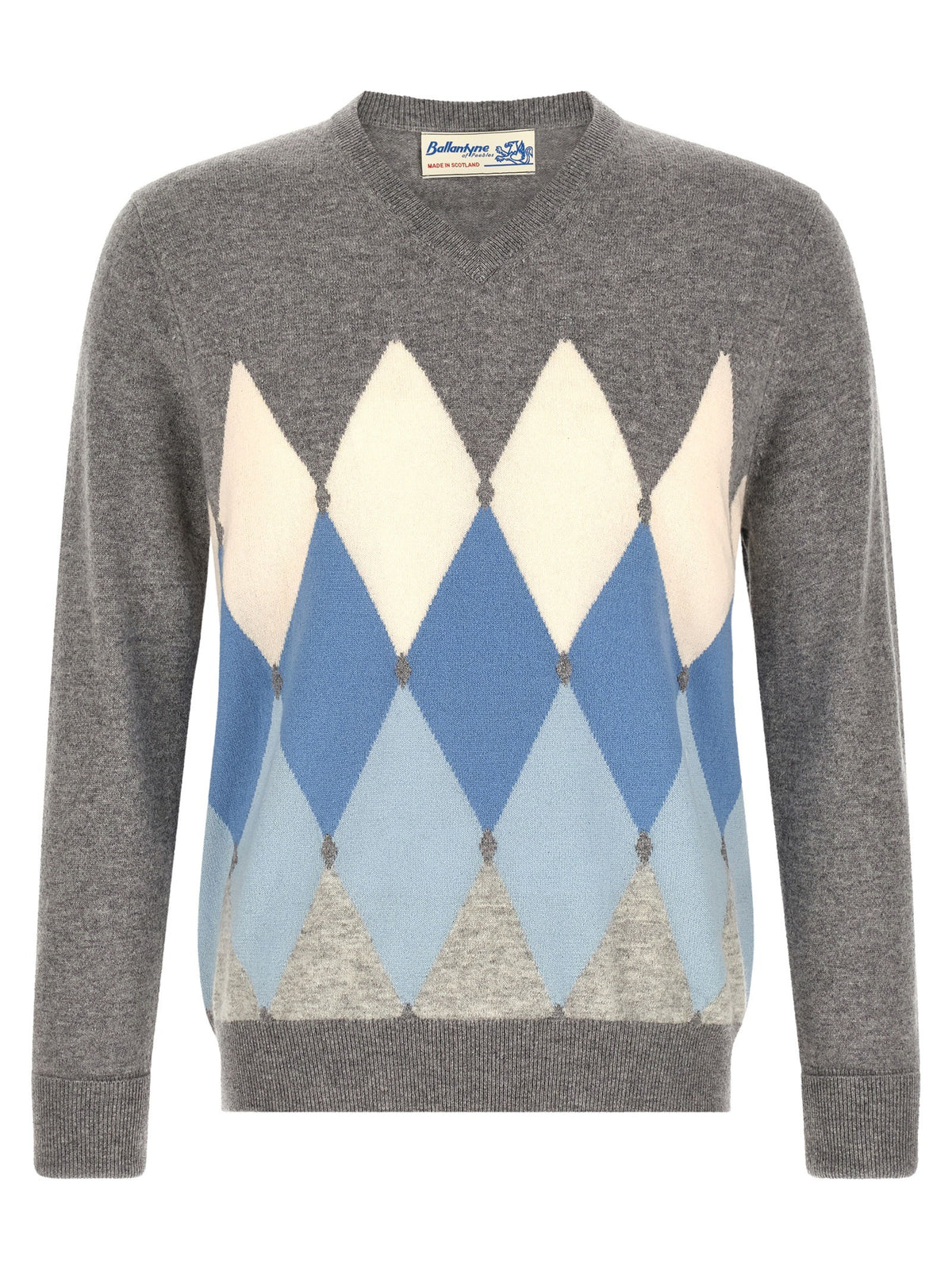 Ballantyne Classic Diamond Intarsia Sweater Grey