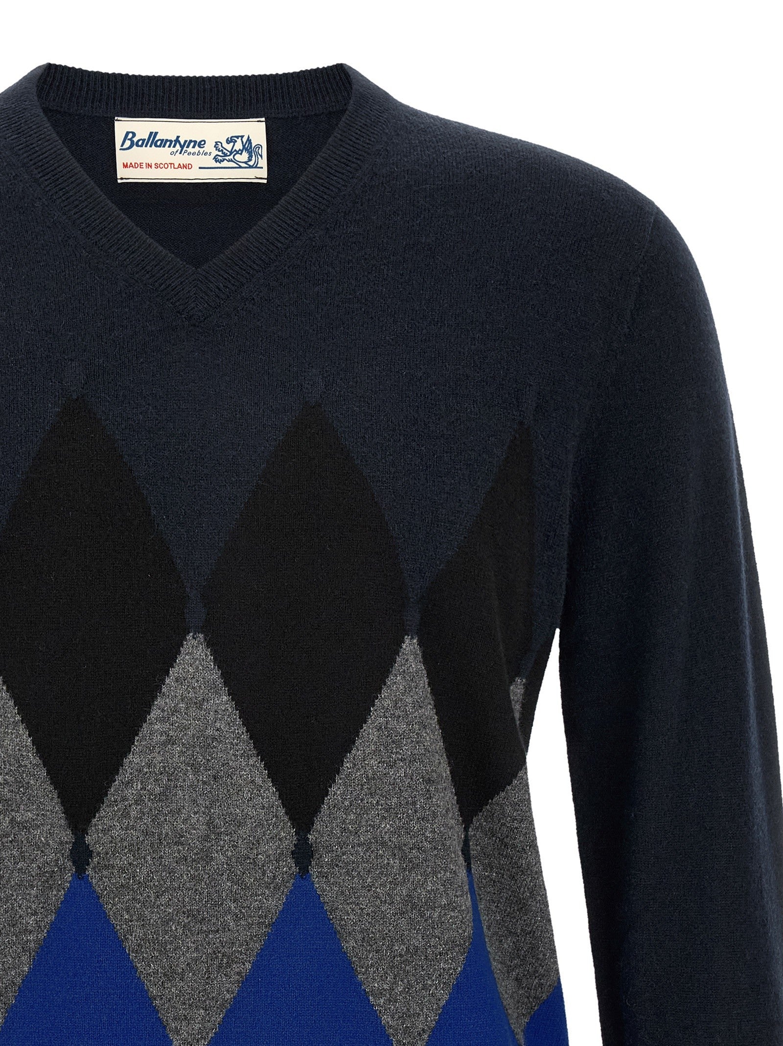 Ballantyne Classic Diamond Intarsia Sweater Blue