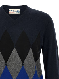 Ballantyne Classic Diamond Intarsia Sweater Blue