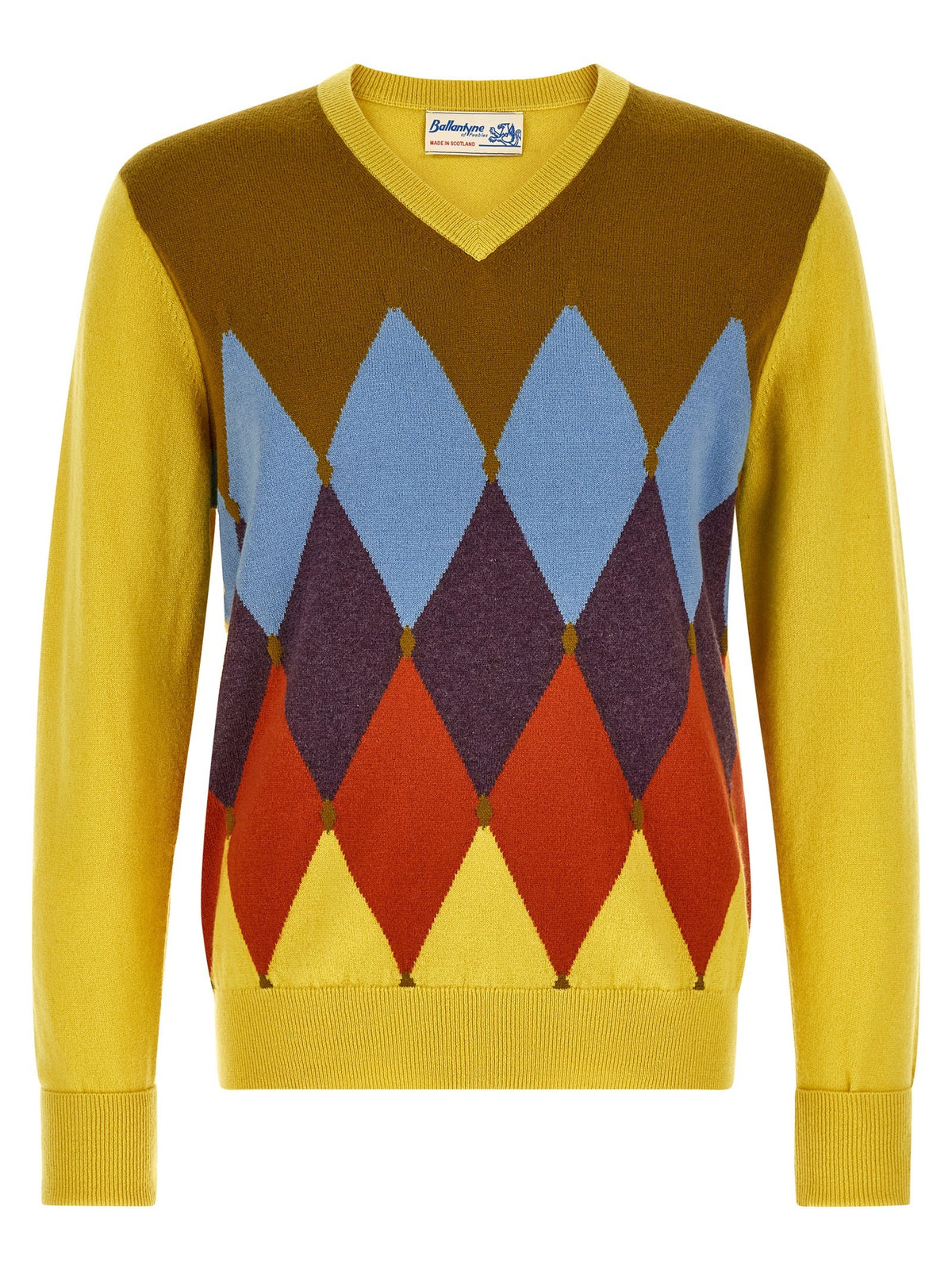 Ballantyne Classic Diamond Intarsia Sweater Yellow