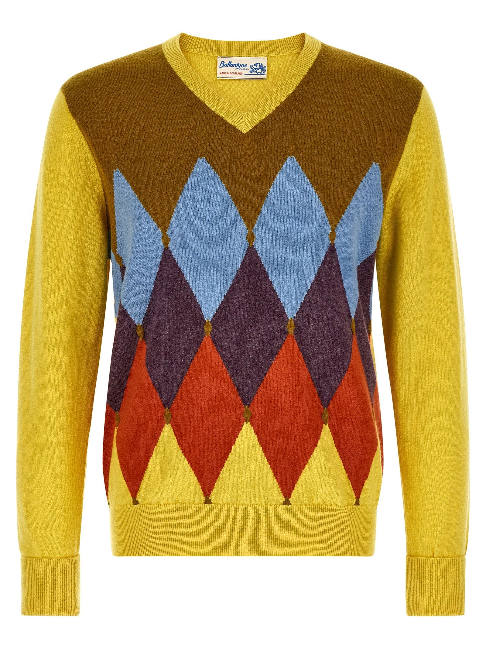 Ballantyne Classic Diamond Intarsia Sweater Yellow