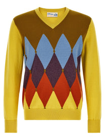 Ballantyne Classic Diamond Intarsia Sweater Yellow