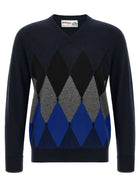 Ballantyne Classic Diamond Intarsia Sweater Blue
