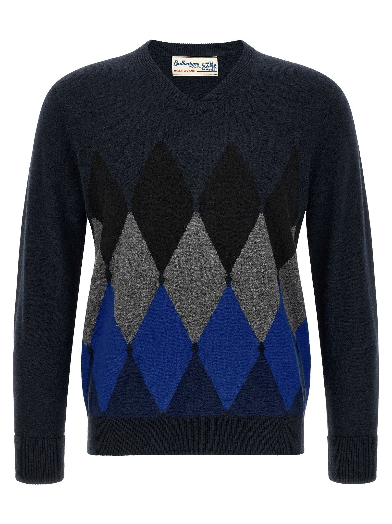 Ballantyne Classic Diamond Intarsia Sweater Blue