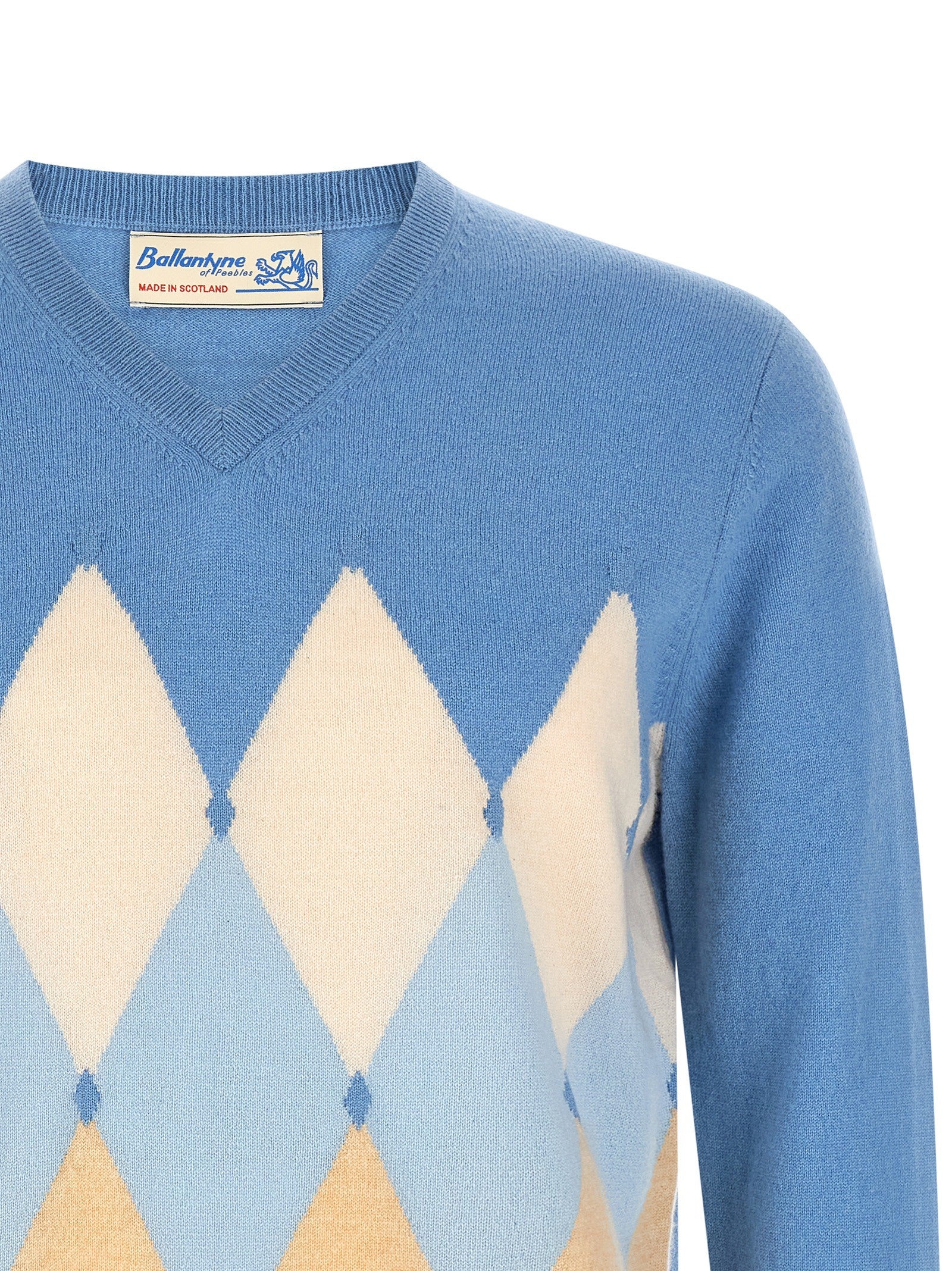Ballantyne Classic Diamond Intarsia Sweater Blue