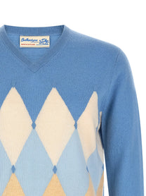 Ballantyne Classic Diamond Intarsia Sweater Blue