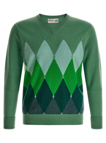 Ballantyne Classic Diamond Intarsia Sweater Green