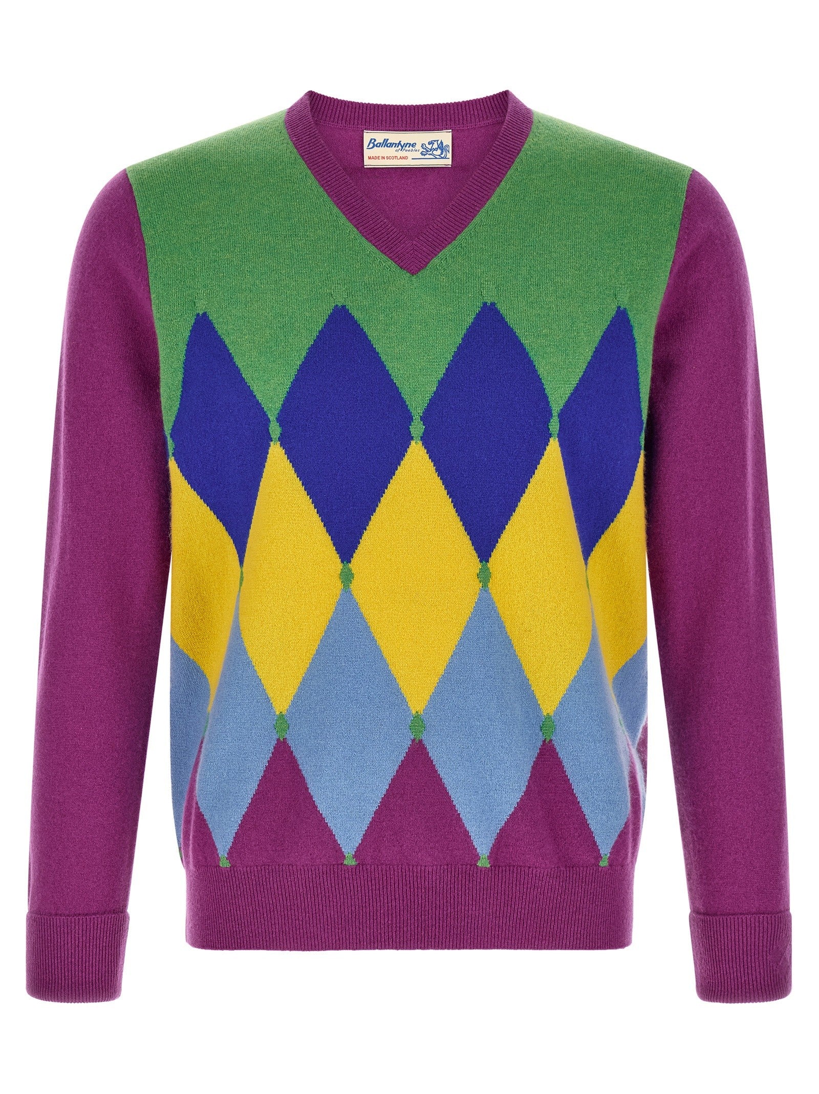 Ballantyne Classic Diamond Intarsia Sweater Purple